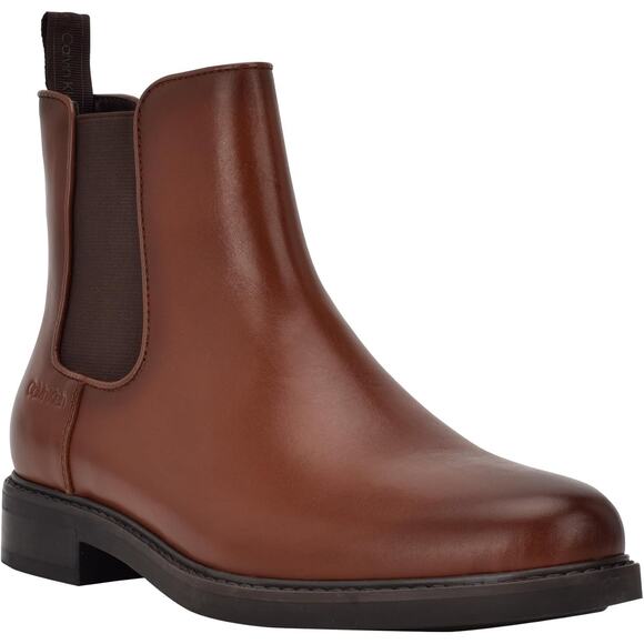 Calvin Klein Men Fenwick Ankle Chelsea Boots Size US 10.5M Medium Brown Leather - Picture 1 of 5